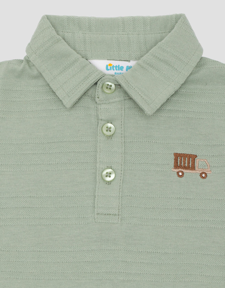 Little M Polo Woven Embro Truck Pakaian Setelan Bayi