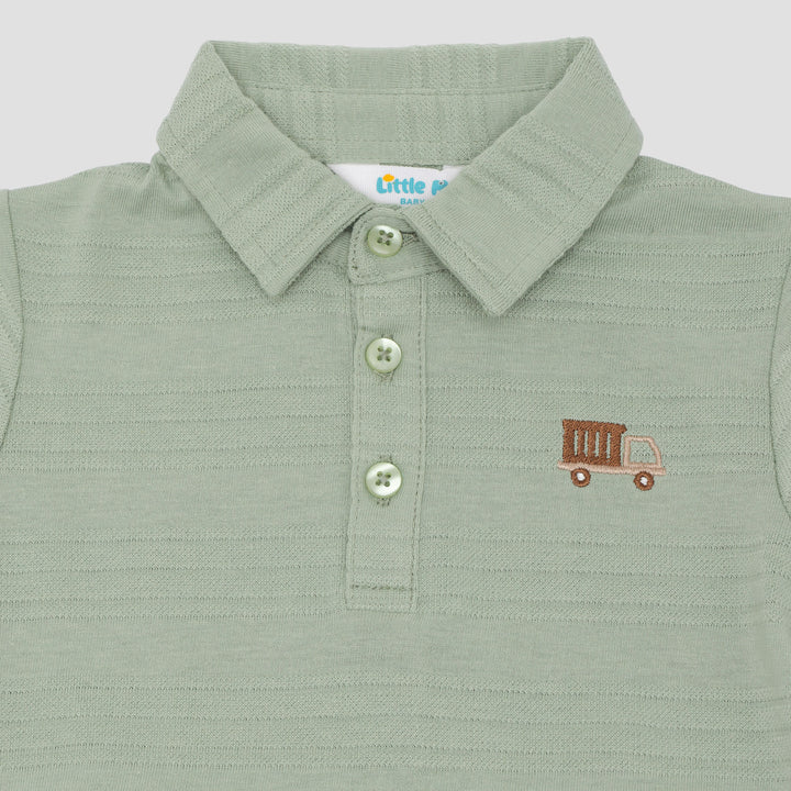Little M Polo Woven Embro Truck Pakaian Setelan Bayi
