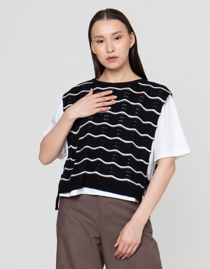 Connexion Dobel Rajut Vest Tali Kaos Wanita
