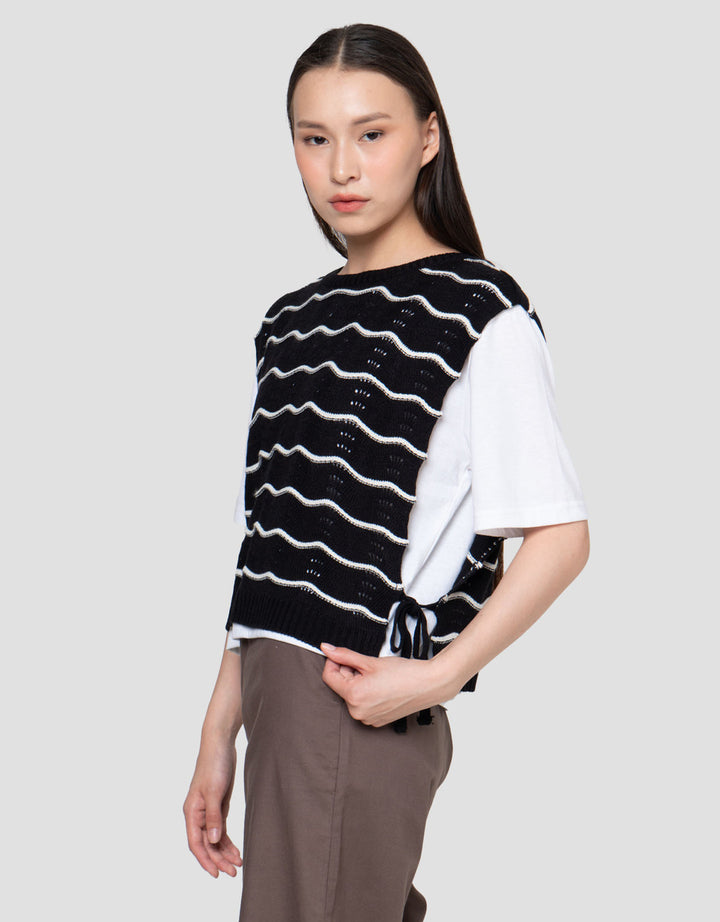 Connexion Dobel Rajut Vest Tali Kaos Wanita
