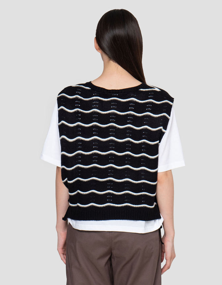 Connexion Dobel Rajut Vest Tali Kaos Wanita