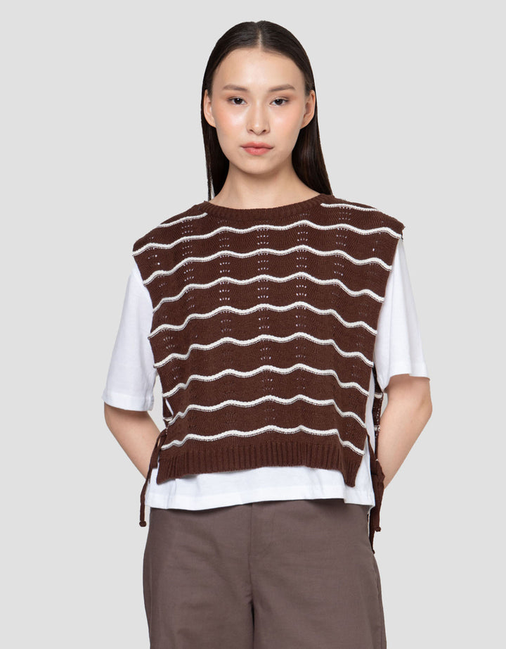 Connexion Dobel Rajut Vest Tali Kaos Wanita