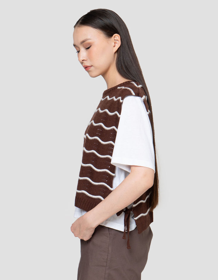 Connexion Dobel Rajut Vest Tali Kaos Wanita