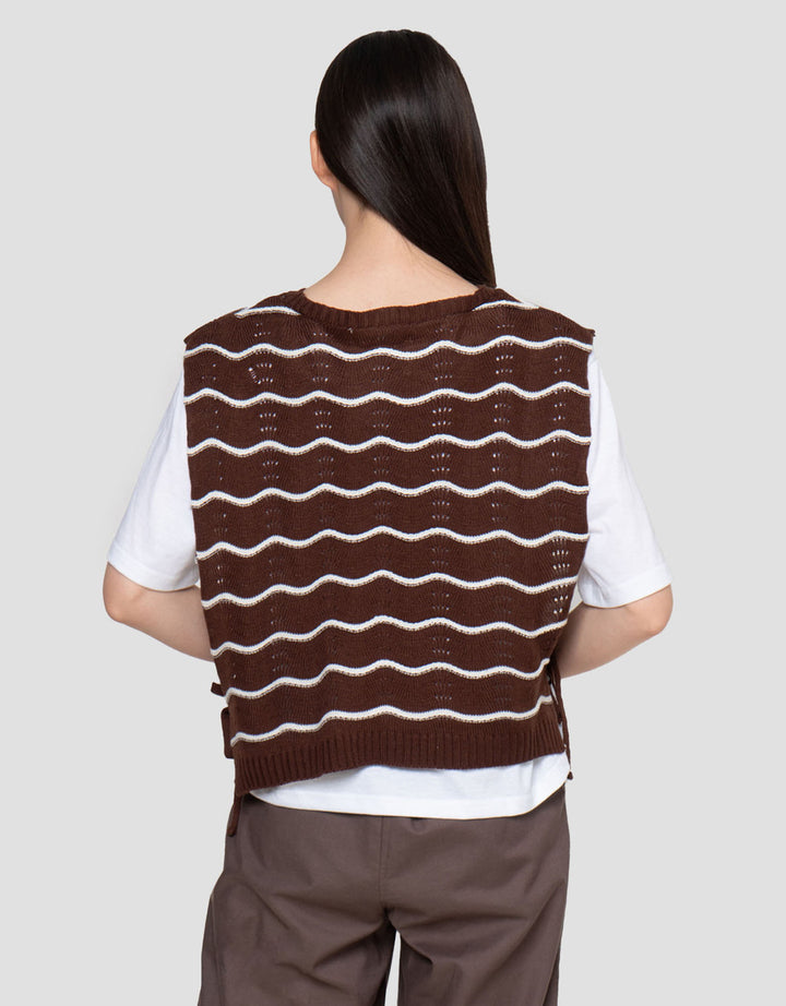 Connexion Dobel Rajut Vest Tali Kaos Wanita