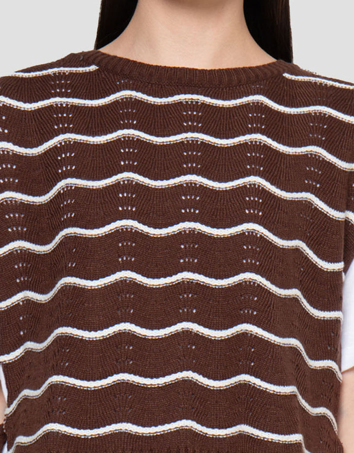 Connexion Dobel Rajut Vest Tali Kaos Wanita