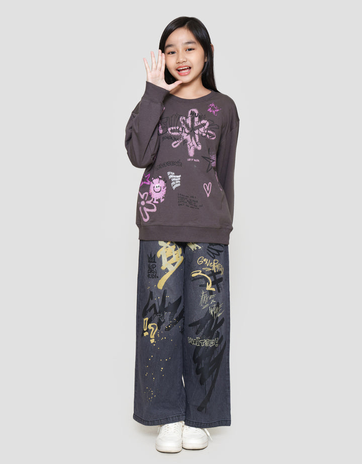 Nevada Print Grafitti Sweater Anak Perempuan