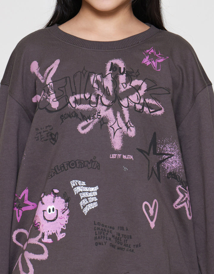 Nevada Print Grafitti Sweater Anak Perempuan