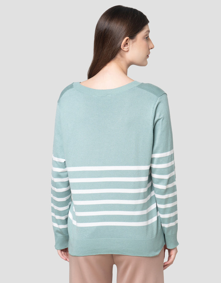 Connexion Rajut V Neck Garis Kemeja Wanita