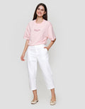 Connexion Crop Cotton Stretch Elastic Waist Celana Panjang Wanita