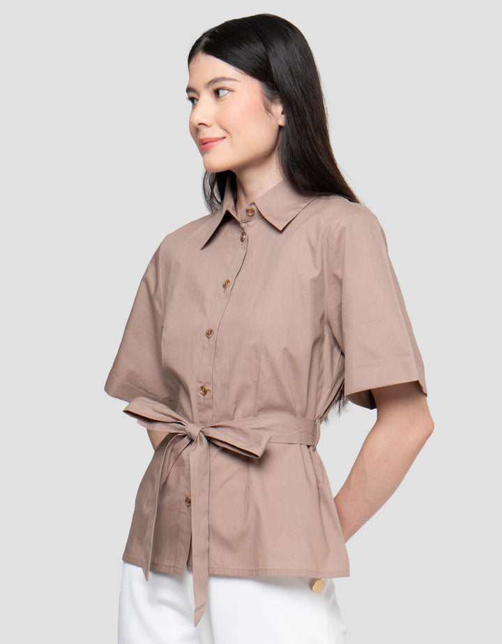 Connexion With Belt And Front Pocket Slim Fit Kemeja Wanita