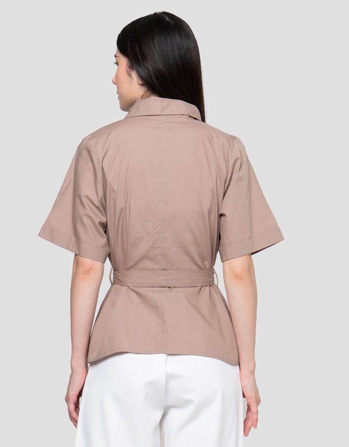 Connexion With Belt And Front Pocket Slim Fit Kemeja Wanita