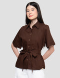 Connexion With Belt And Front Pocket Slim Fit Kemeja Wanita