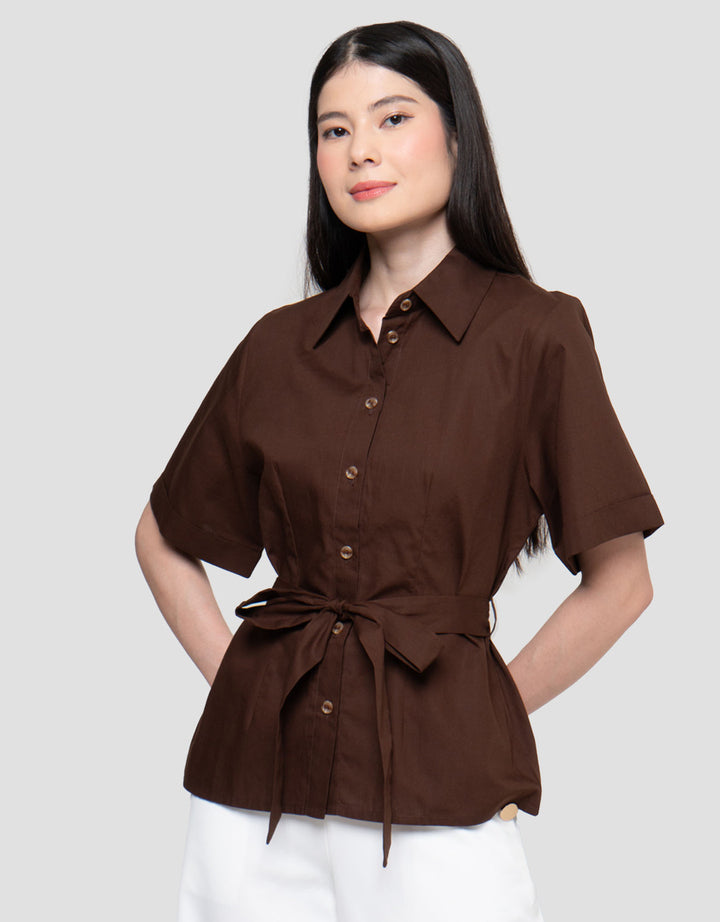 Connexion With Belt And Front Pocket Slim Fit Kemeja Wanita