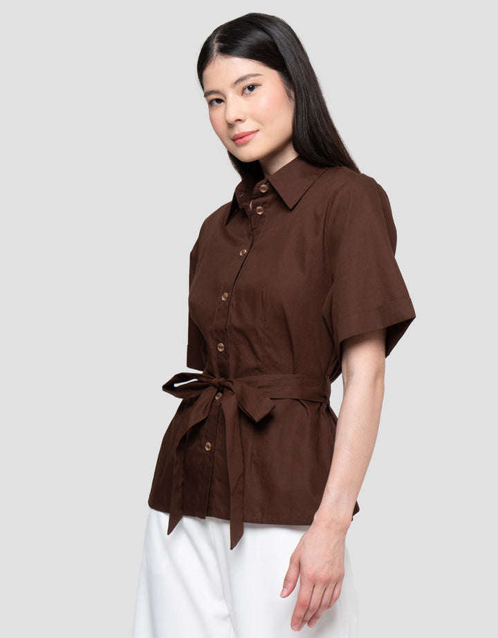 Connexion With Belt And Front Pocket Slim Fit Kemeja Wanita