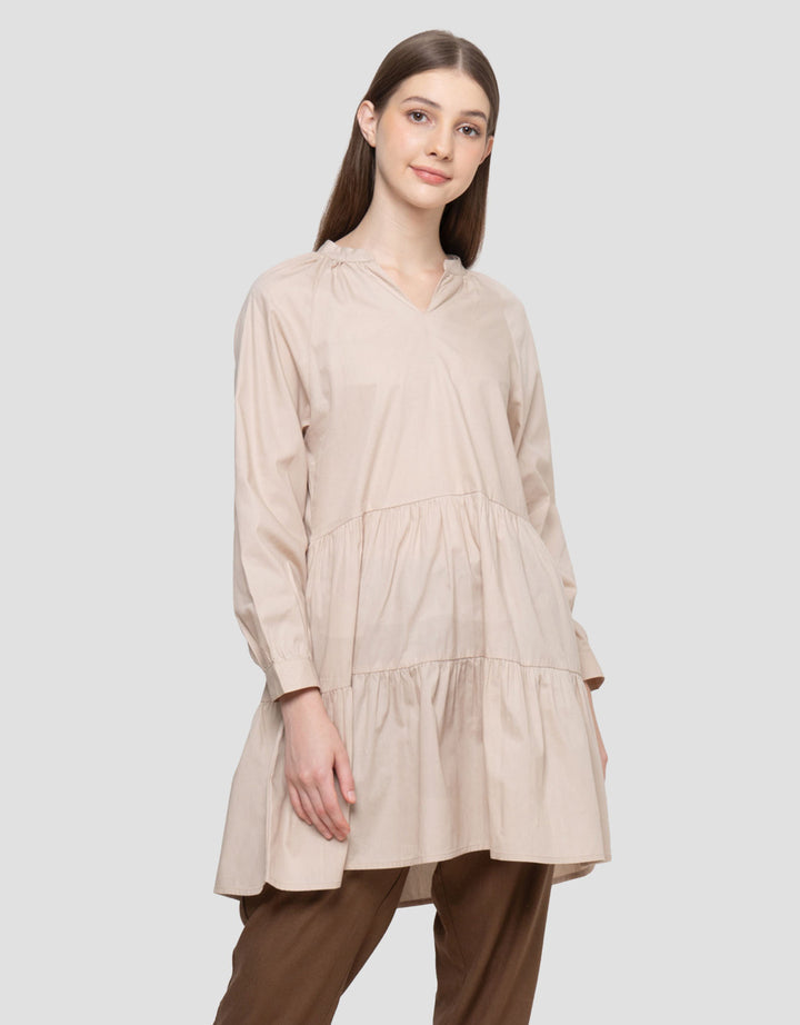 Connexion V Collar Raglan Ruffle Bottom Tunik Wanita