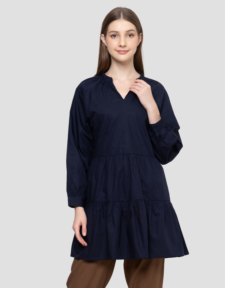 Connexion V Collar Raglan Ruffle Bottom Tunik Wanita