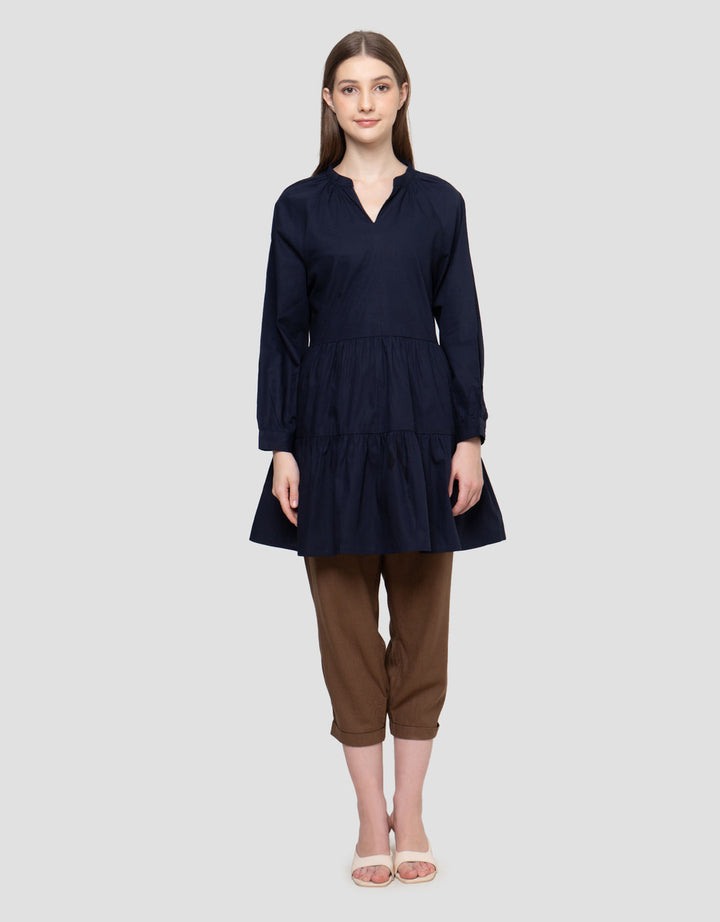 Connexion V Collar Raglan Ruffle Bottom Tunik Wanita