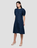 Connexion Denim Puff Sleeve Midi Dress Wanita