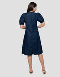 Connexion Denim Puff Sleeve Midi Dress Wanita