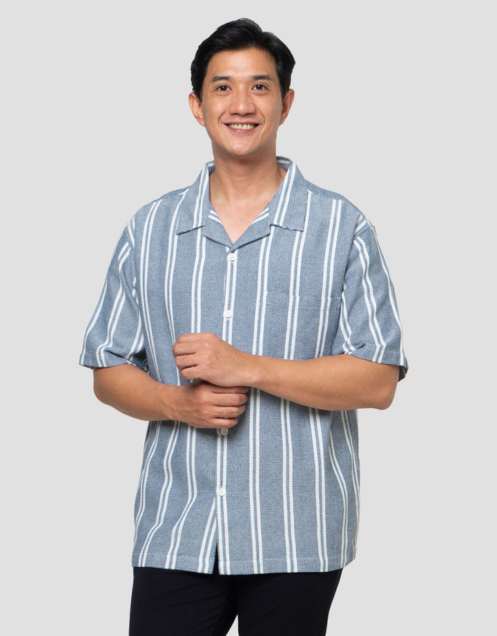 Nevada Stripe Texture Camp Collar - Boxy Fit Kemeja Pria