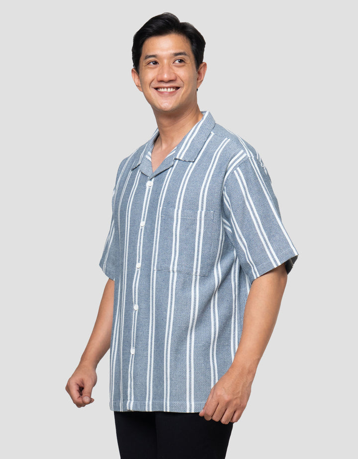 Nevada Stripe Texture Camp Collar - Boxy Fit Kemeja Pria