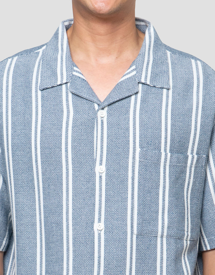 Nevada Stripe Texture Camp Collar - Boxy Fit Kemeja Pria