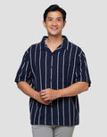 Nevada Stripe Text Camp Collar - Boxy Fit Kemeja Pria