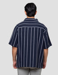 Nevada Stripe Text Camp Collar - Boxy Fit Kemeja Pria