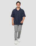 Nevada Stripe Text Camp Collar - Boxy Fit Kemeja Pria
