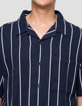 Nevada Stripe Text Camp Collar - Boxy Fit Kemeja Pria