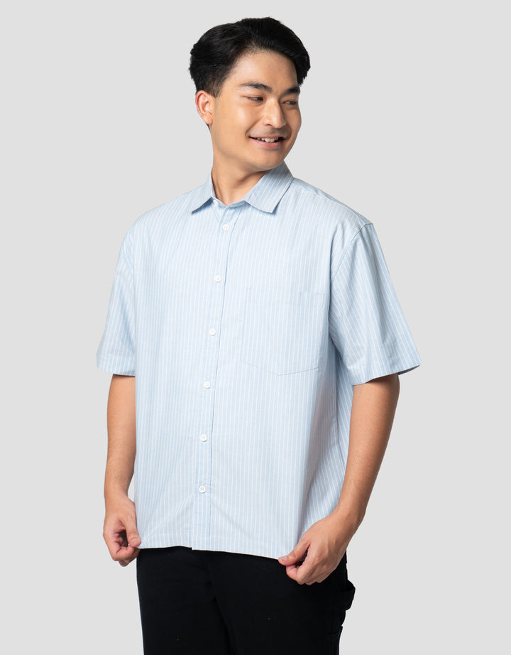 Nevada Stripe Embro Reg Collar - Boxy Fit Kemeja Pria