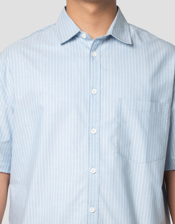 Nevada Stripe Embro Reg Collar - Boxy Fit Kemeja Pria