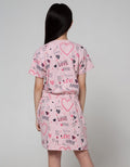 Nevada Short Sleeve Midi Dress Full Print Heart Serut Pinggang