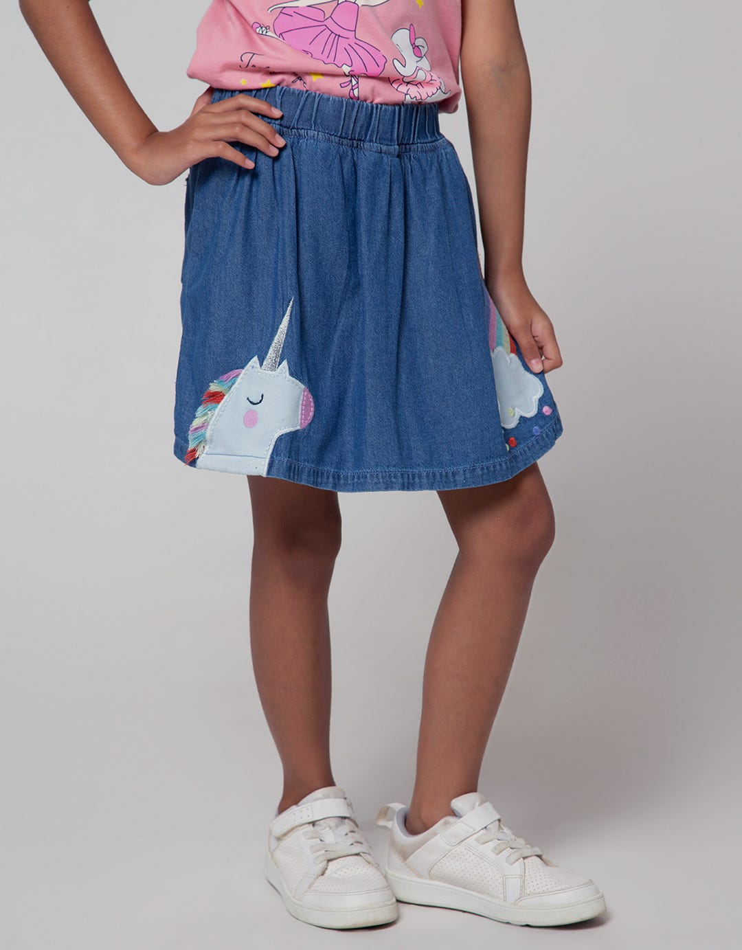 Little M Skort Unicorn Rainbow Pompom