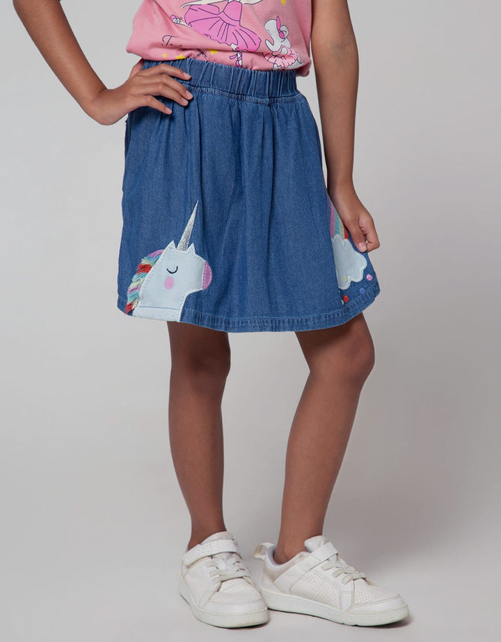Little M Skort Unicorn Rainbow Pompom