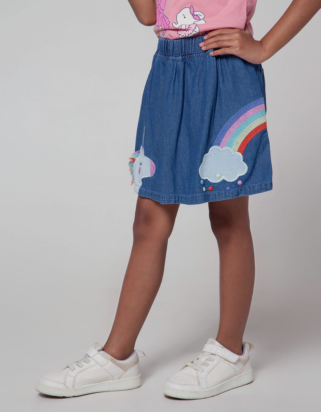 Little M Skort Unicorn Rainbow Pompom