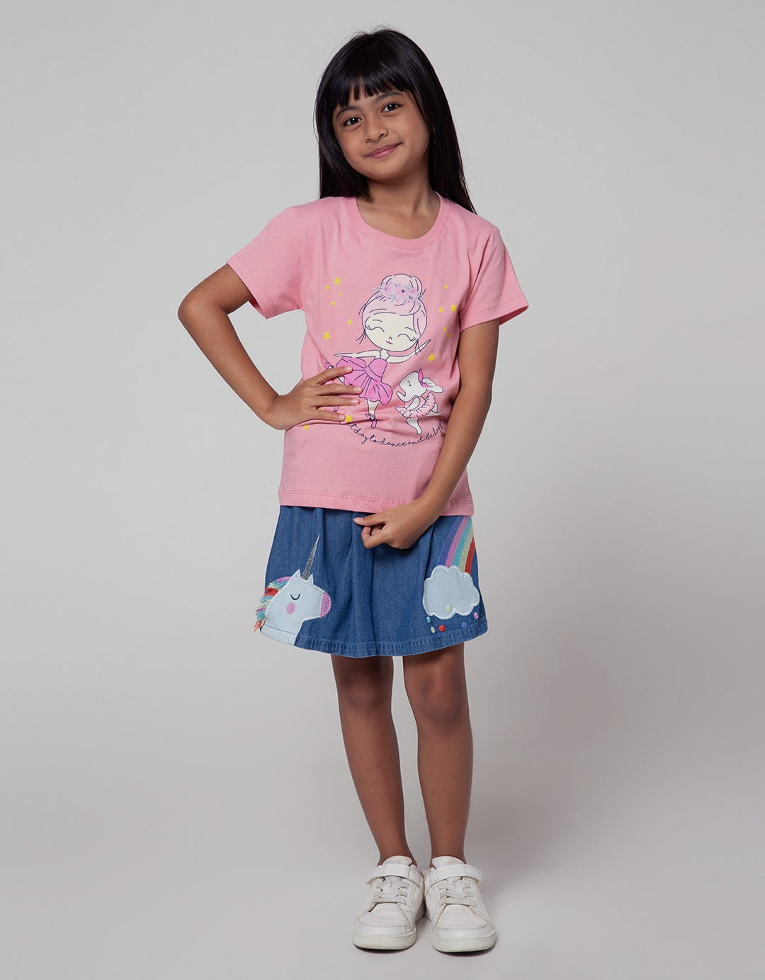 Little M Skort Unicorn Rainbow Pompom