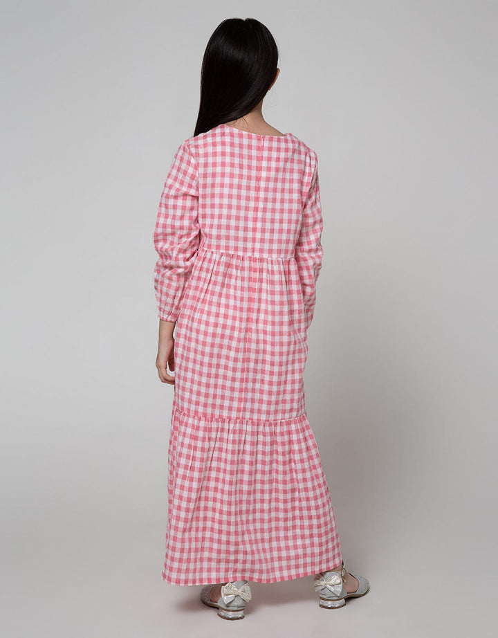 Nevada Long Sleeve Midi Dress Maxi Stacking Print Gingham Bonjour With