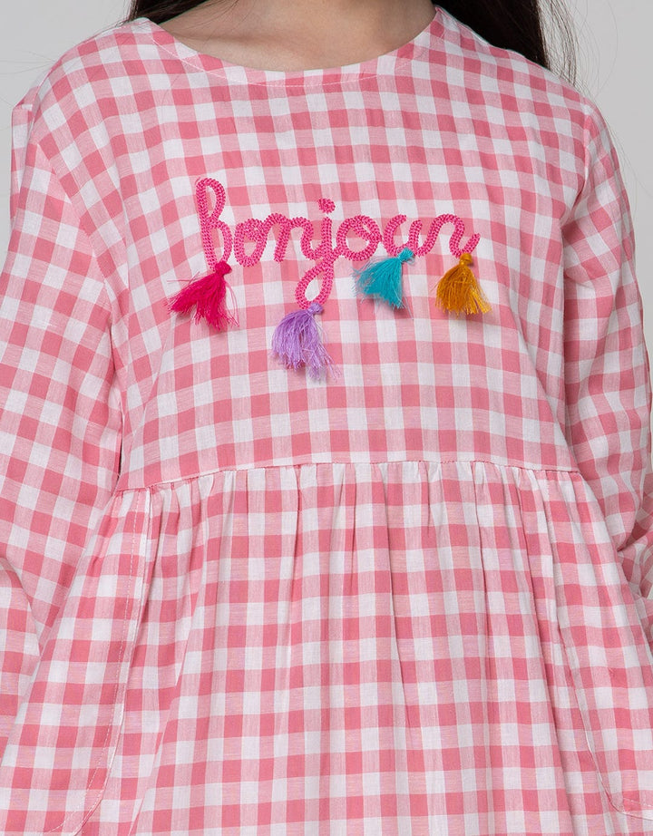 Nevada Long Sleeve Midi Dress Maxi Stacking Print Gingham Bonjour With