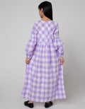 Nevada Long Sleeve Midi Dress Maxi Susun Print Gingham Bordir