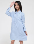Nevada Long Sleeve Midi Dress Tunic Collar Shirt Pockets