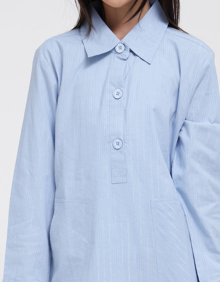 Nevada Long Sleeve Midi Dress Tunik Kerah Kemeja Kantong