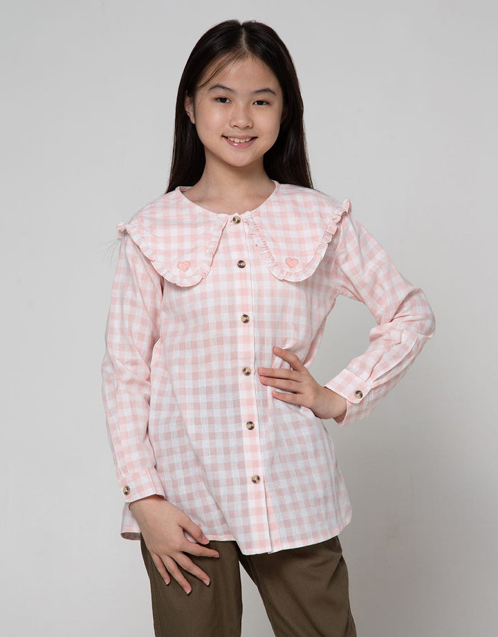 Nevada Long Sleeve Shirt Checks Big Collar With Embro Heart