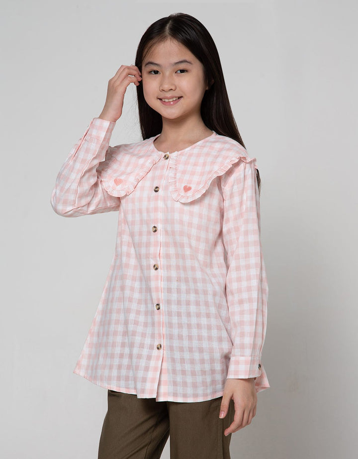 Nevada Long Sleeve Shirt Checks Big Collar With Embro Heart