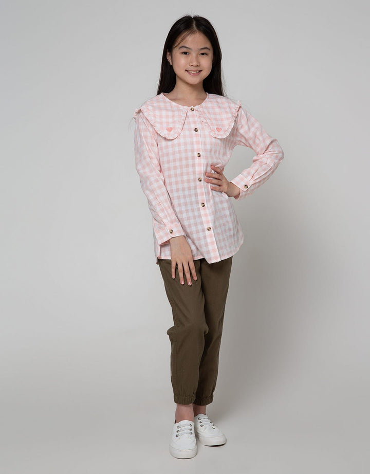 Nevada Long Sleeve Shirt Checks Big Collar With Embro Heart