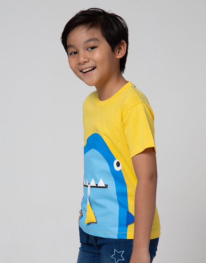 Little M Short Sleeve T-Shirt Shark Aplikasi Gantung Sayap