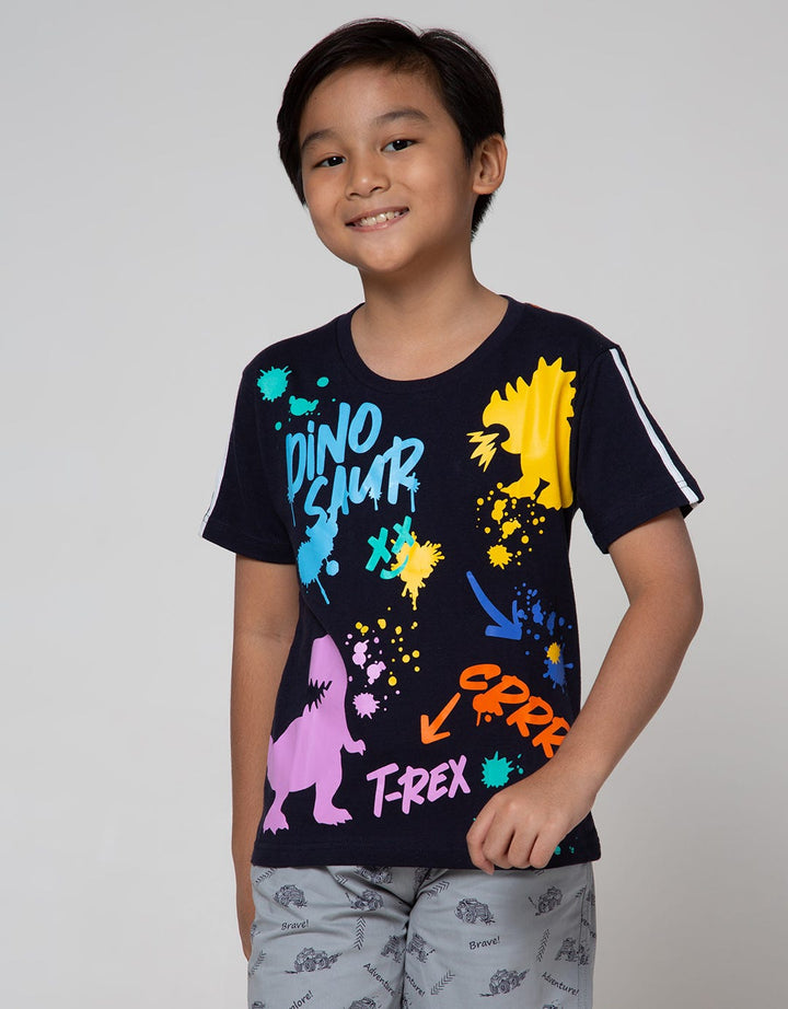 Little M Short Sleeve T-Shirt Dino Splash Piping Tangan