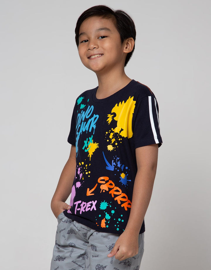 Little M Short Sleeve T-Shirt Dino Splash Piping Tangan