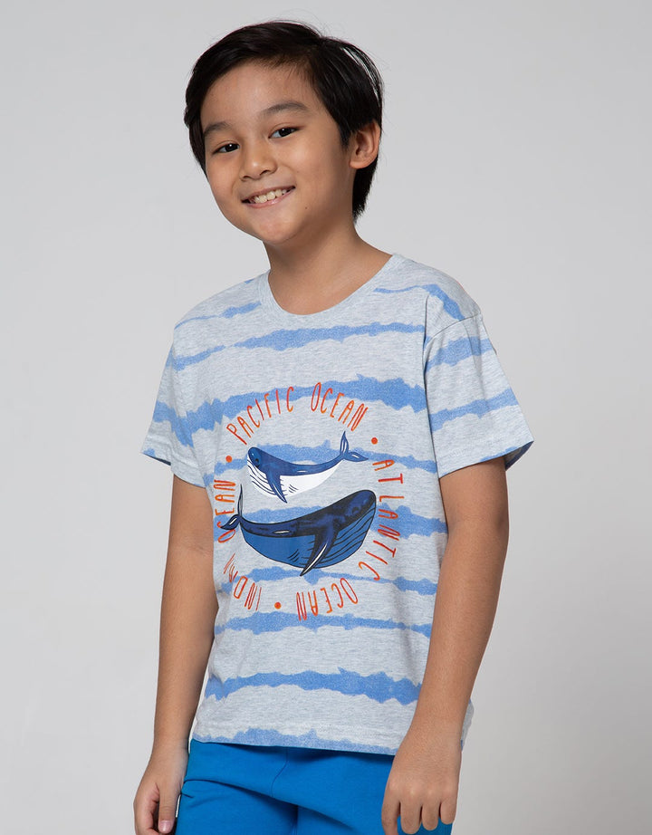 Little M Short Sleeve T-Shirt Print Tie Dyed Stripe Shark