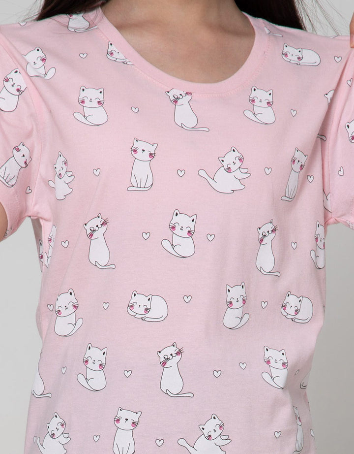 Aero Short Sleeve T-Shirt Basic Top Full Print Kucing